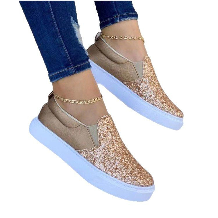 Women's slip-on sneakers with glittery upper and comfortable entry, size GR