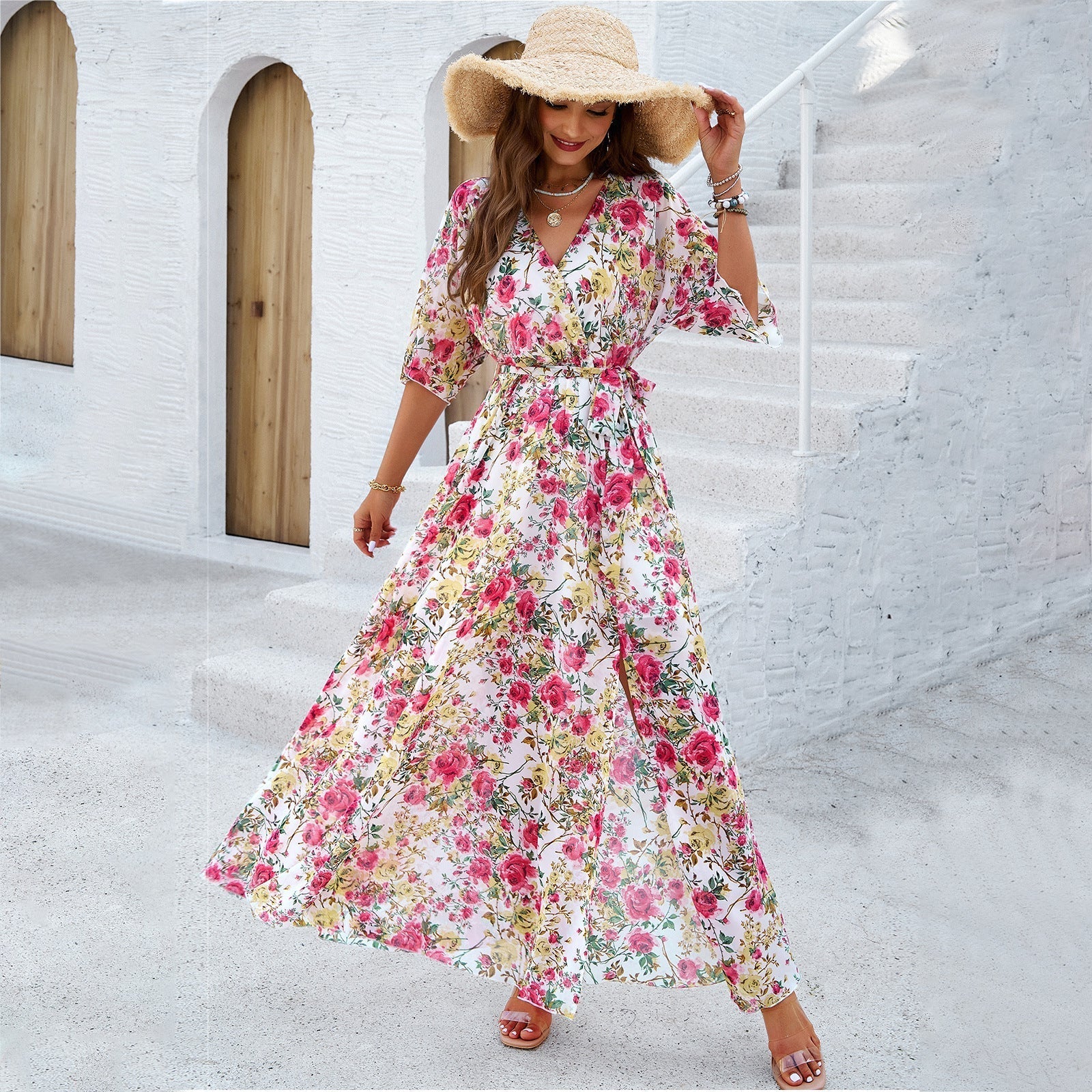 GR | Elegantes Bedrucktes Taillen-Sammelkleid