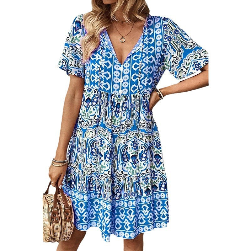 Damen Freizeitkleid mit verspieltem Blumendesign und leichter A-Linie GR