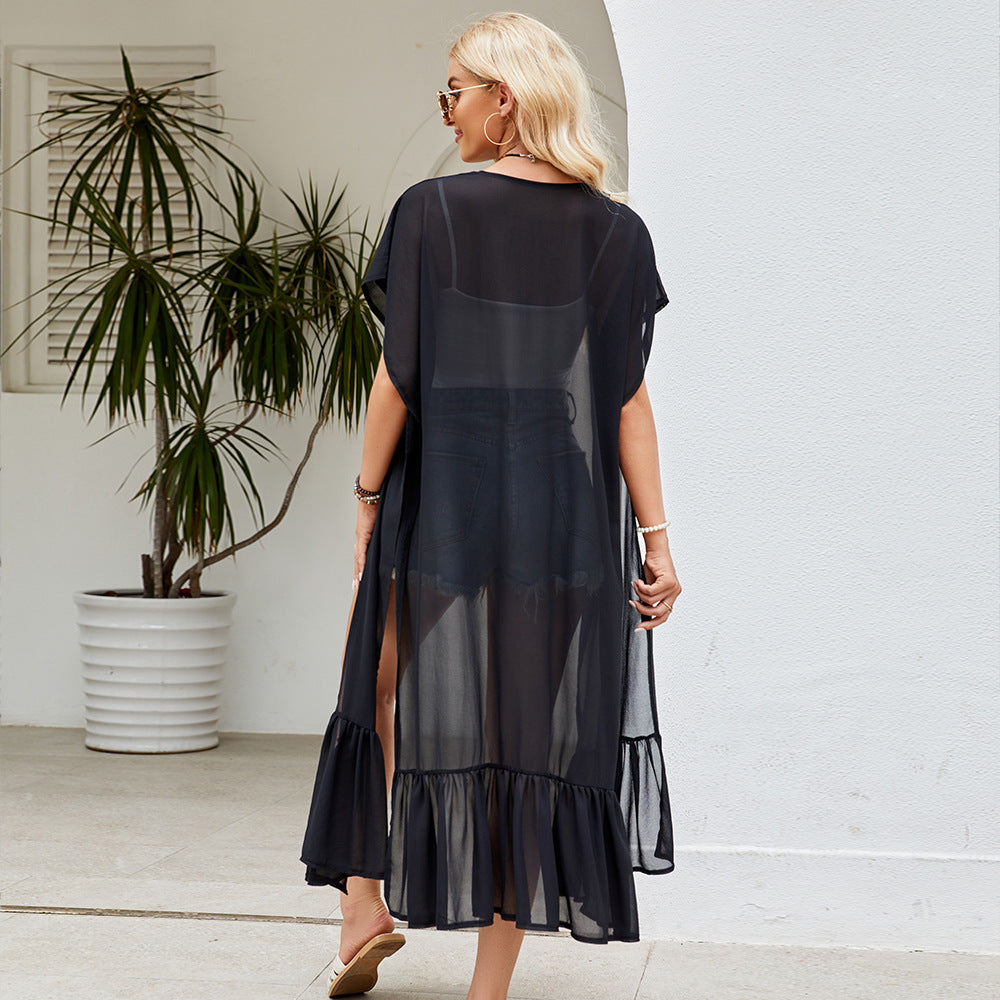 Women's Transparent Kimono Wrap with Elegant Fringes GR