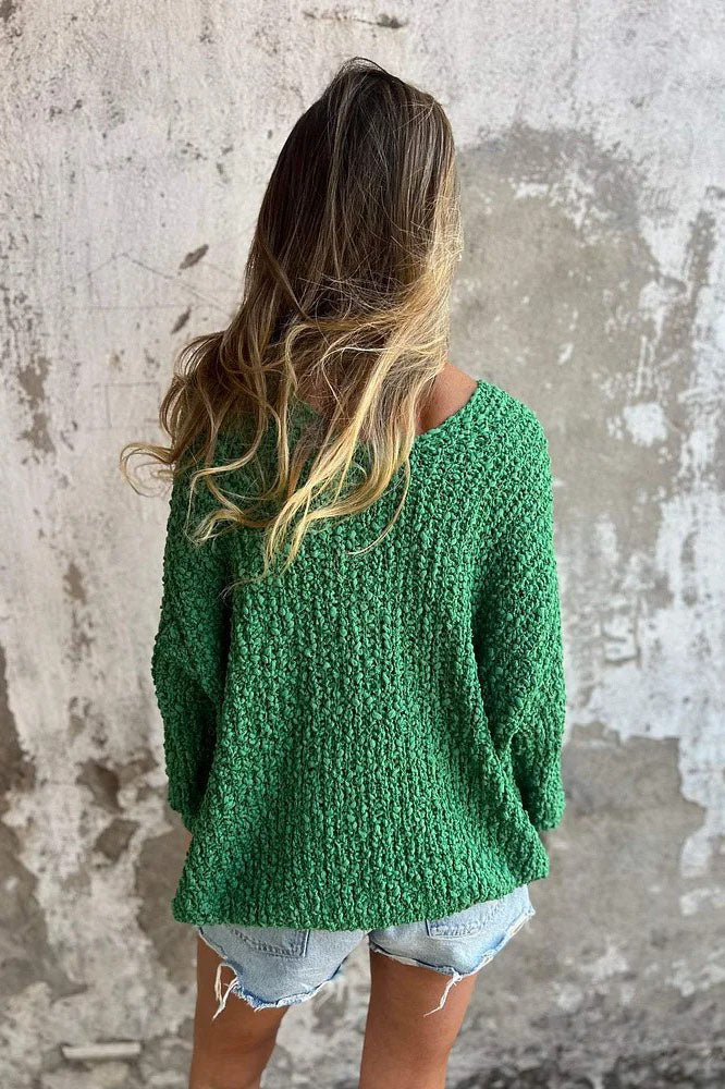 GR Chunky gestrickter V-Ausschnitt gemütlicher langärmeliger Pullover