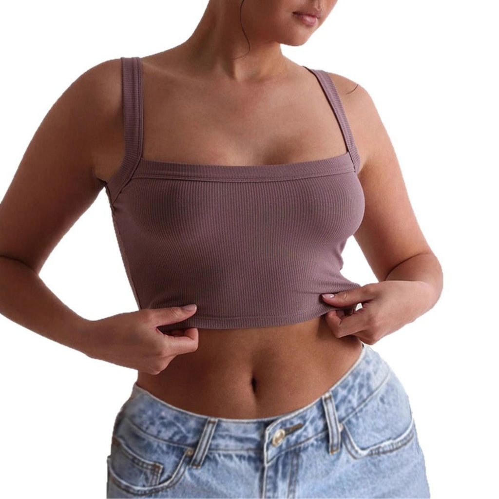 Women's figure-hugging crop top with wide straps and ribbed texture, size GR
