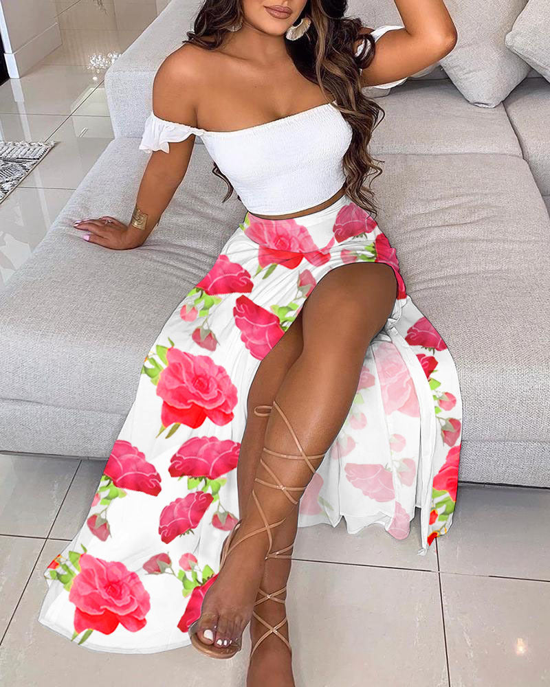 GR | Seductive Off-Shoulder One-Shoulder Split Skirt Set 