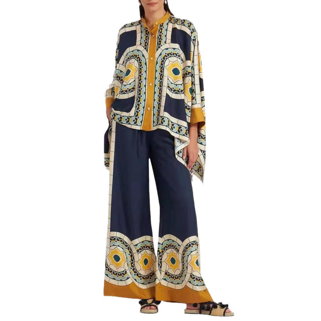 GR | Stand-up collar top and trouser set 