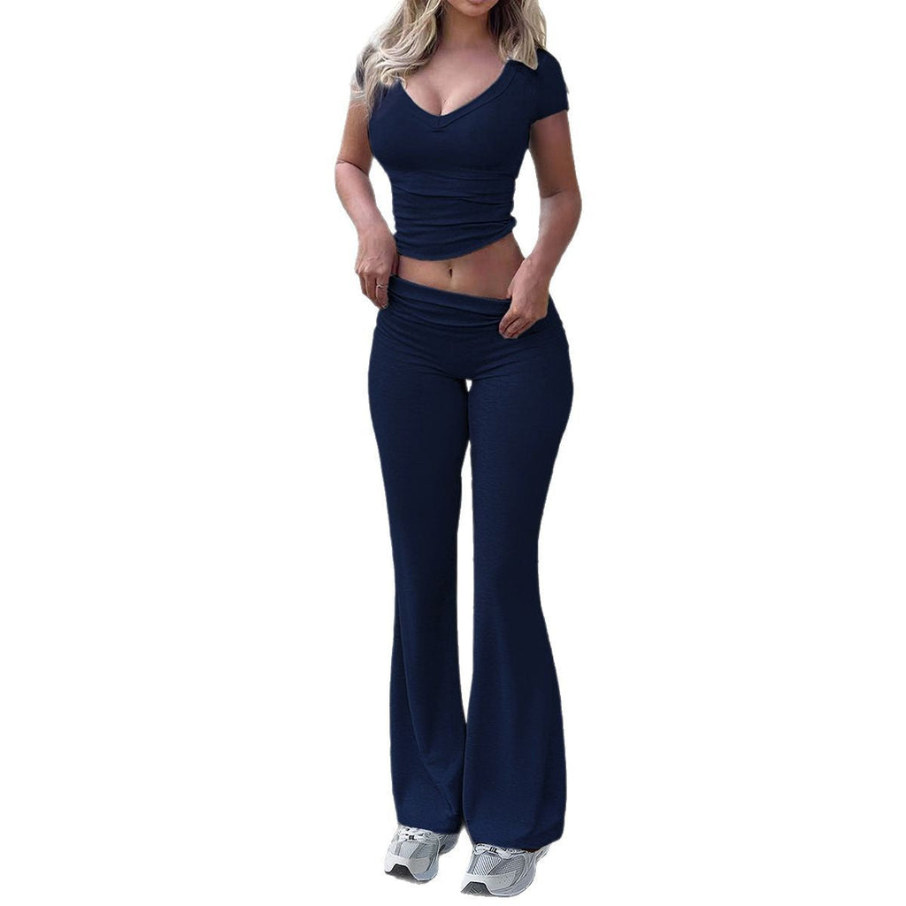 Damen Sport-Lounge-Set mit figurbetonendem Oberteil und eleganten Flared-Hosen GR
