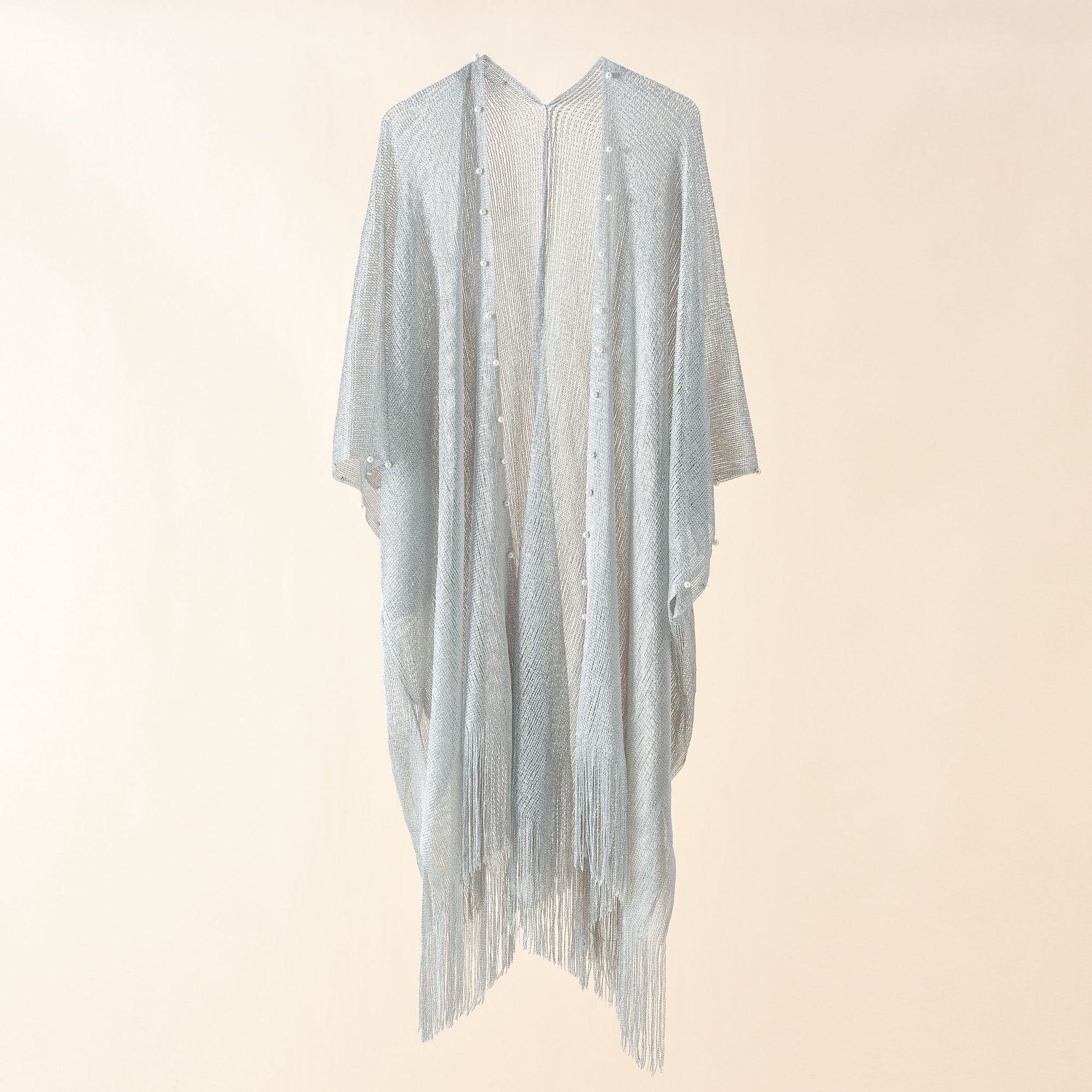 Women's transparent kaftan with fringed edges and elegant design, size GR