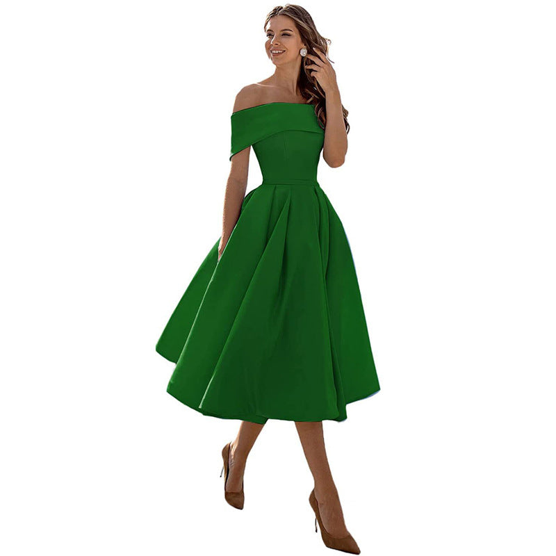 GR | Casual Fashion Satin Cocktail Dress Strapless 
