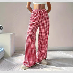 Women's wide-leg checked trousers with elasticated waistband and chic cut, size [size]