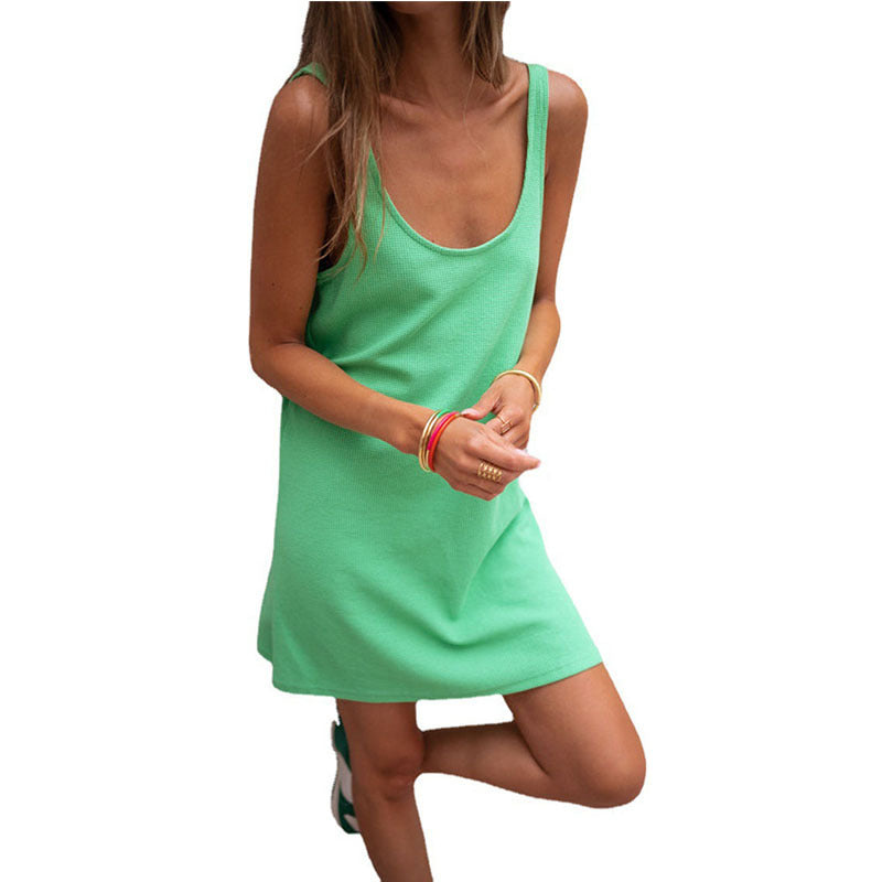Damen lässiges Kleid im raffinierten Rippschnitt mit tiefem Ausschnitt und schlichtem Design GR