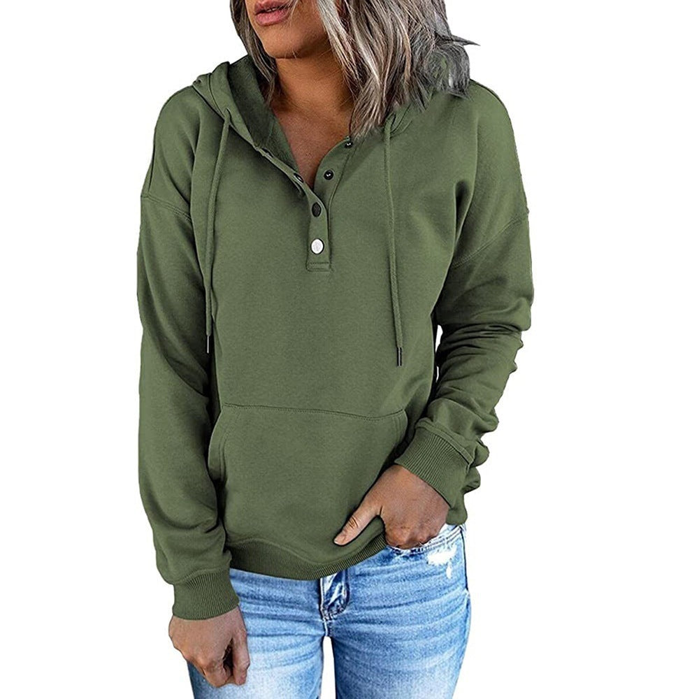Damen Kapuzenpullover mit Knopfleiste und lässigem Schnitt GR