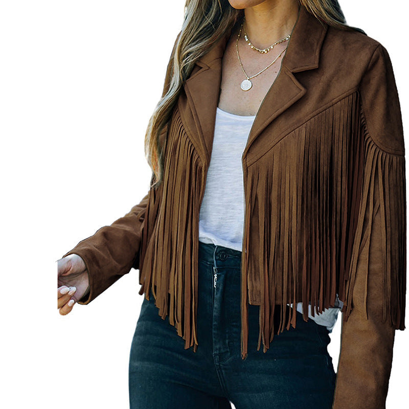Women's fringed jacket made of high-quality suede blend, size GR