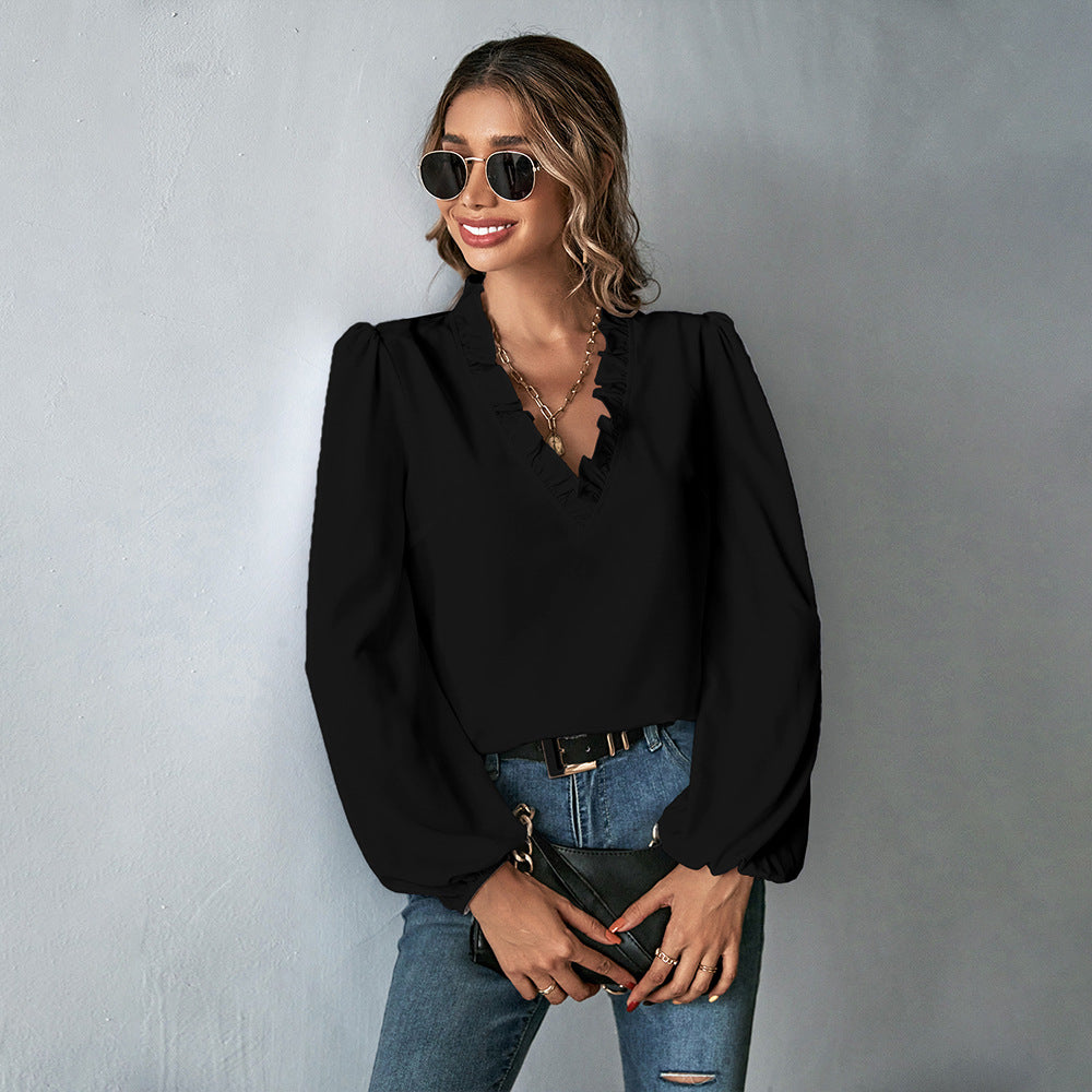 Damen Bluse mit voluminösen Ärmeln und eleganter Rüschendekoration GR