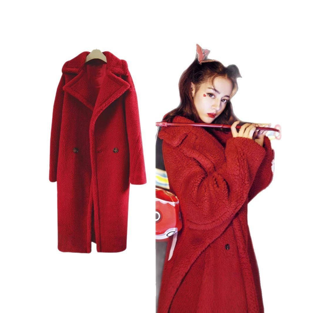 Women's fleece coat with double button placket and trendy cut, size S