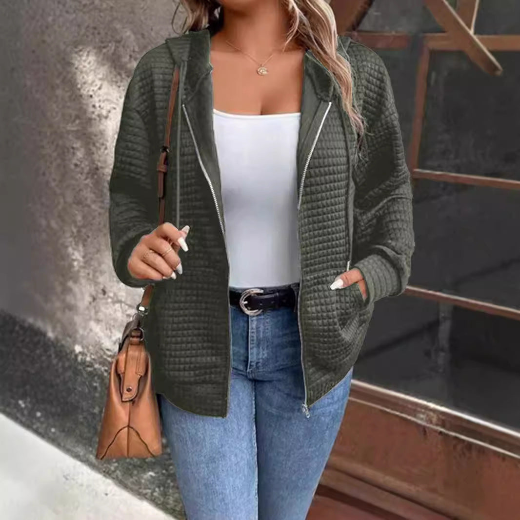 Damen gemütliche Kapuzenjacke aus strukturiertem Material GR