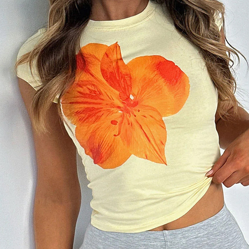Damen T-Shirt mit floralem Druck und kurzem Schnitt GR