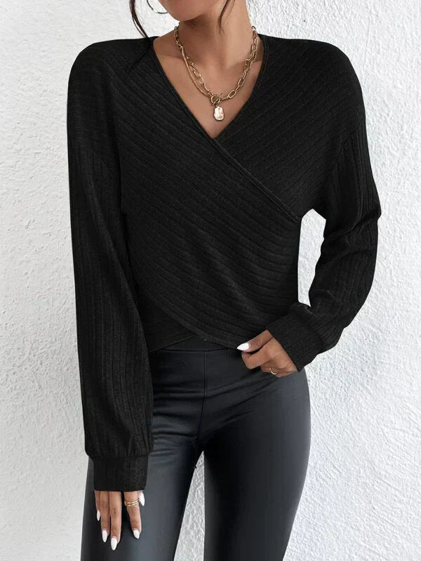 GR | V-Ausschnitt-Crossover-Pullover Für Mühelosen Stil Für Frauen