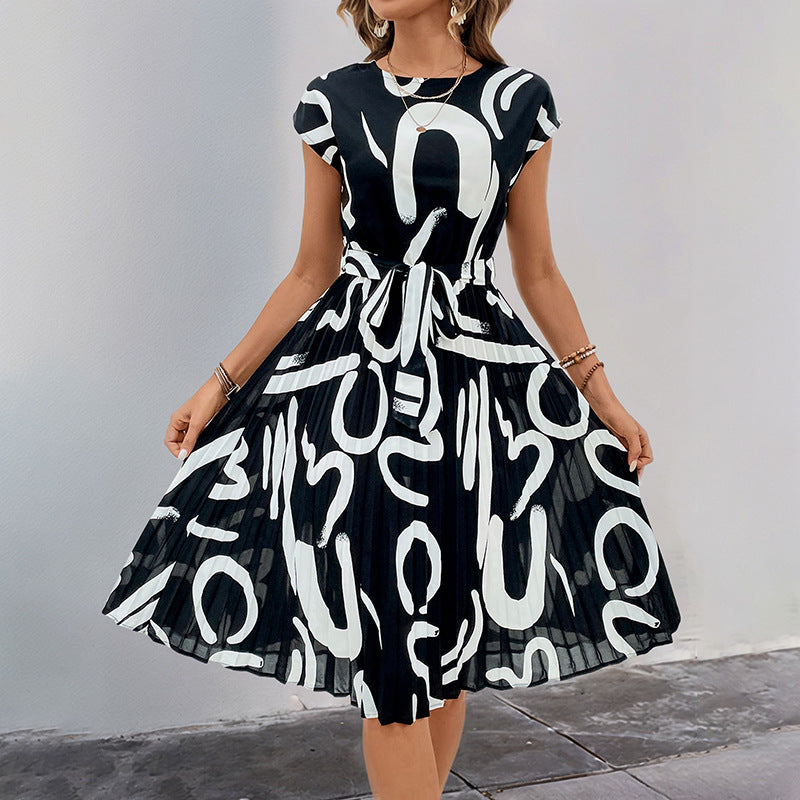 Women's midi dress with asymmetrical cut and fashionable tie belt, size