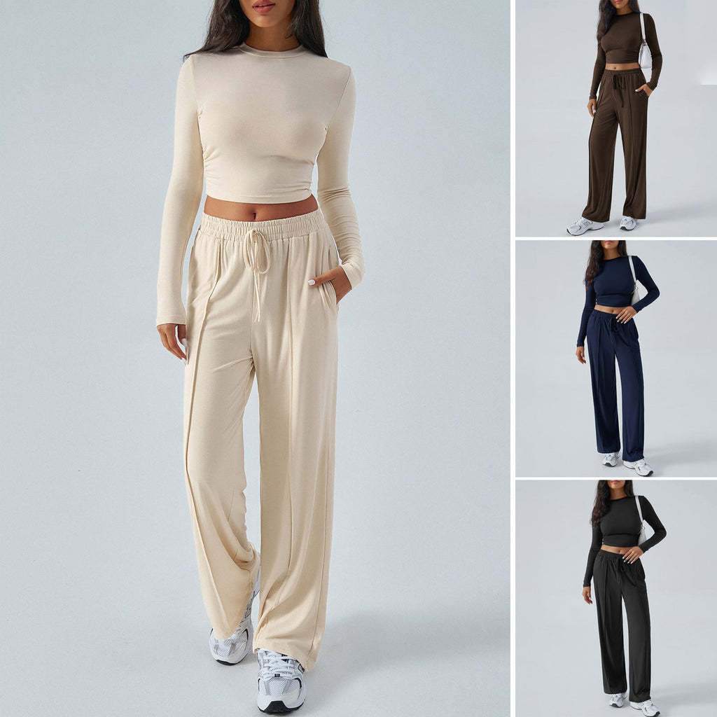 Damen lässiges Zweiteiler-Set mit weitem Oberteil und elastischen Hosen GR