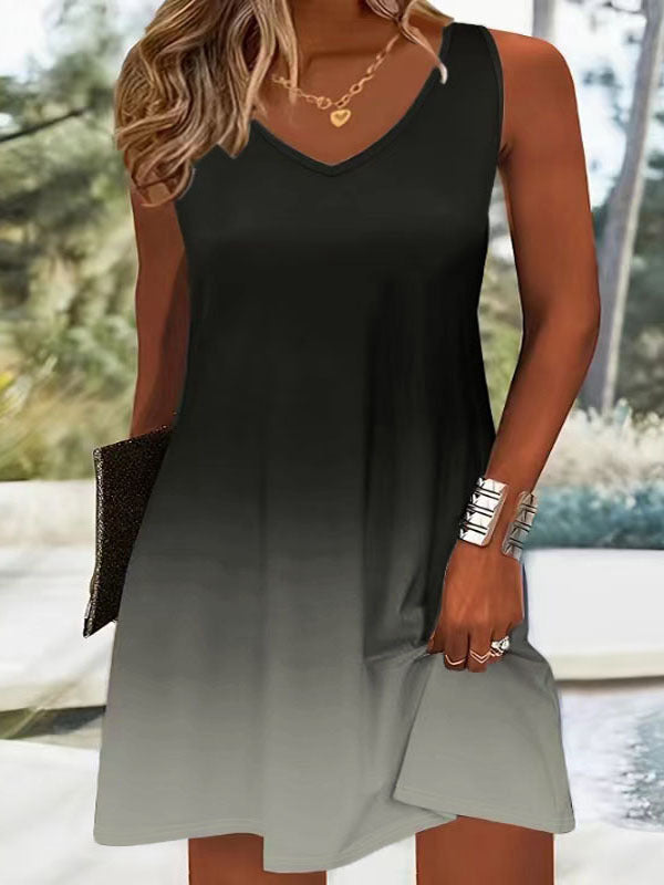Damen Sommerliches V-Ausschnitt Kleid im modischen Ombre-Design GR