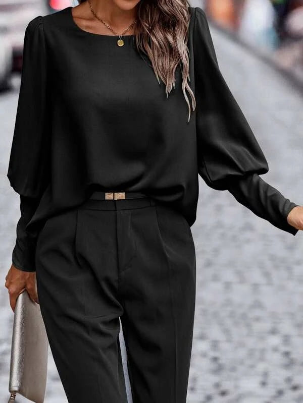 Damen Bluse mit eleganten Puffärmeln und fließendem Stoff GR