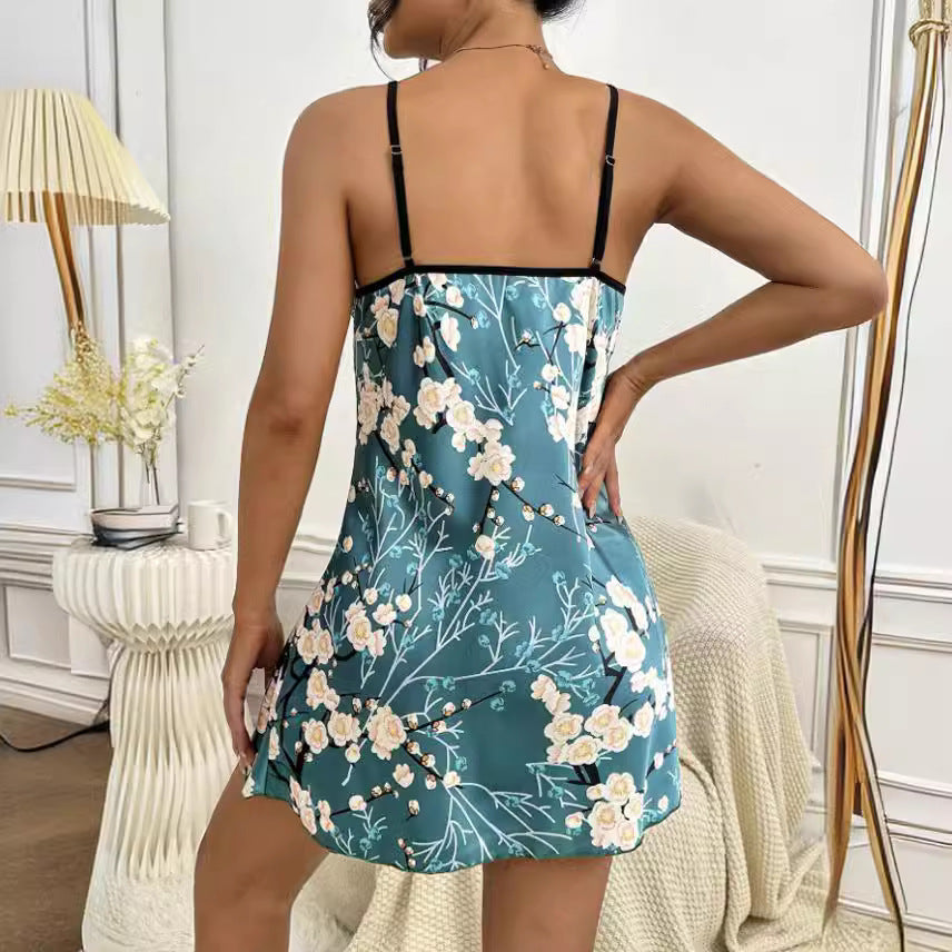 Damen Nachthemd mit floralem Design und verstellbaren Spaghettiträgern GR