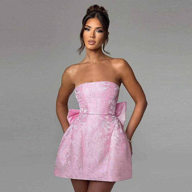 GR | Mini Cocktailkleid Schulterfreies Abendkleid Mit Schleifendetail