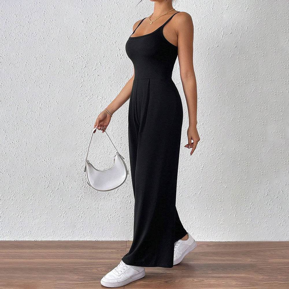 Women's casual jumpsuit with narrow spaghetti straps and a flowing cut, size S