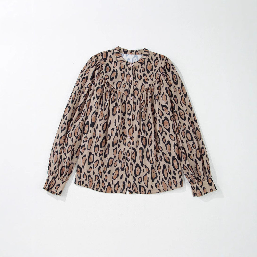 Women's blouse with voluminous sleeves and luxurious leopard print, size S