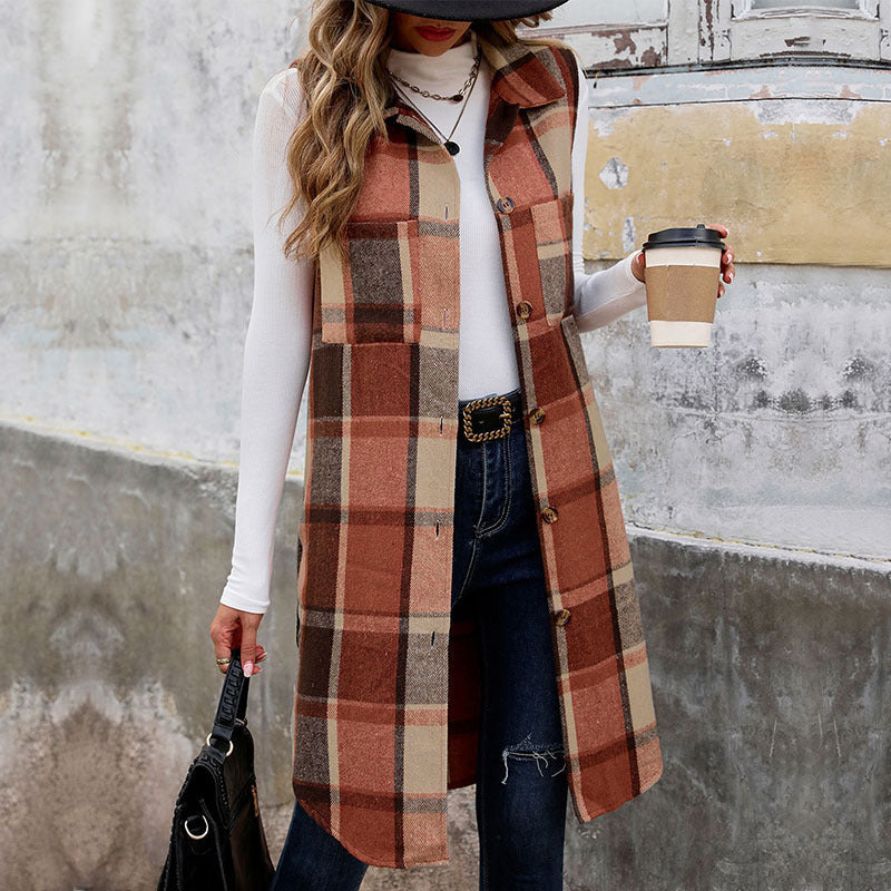 Women's longer plaid coat, size