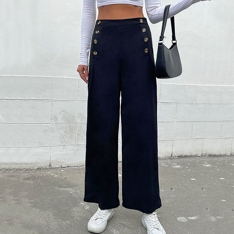Damen Weite Hose mit dekorativen Knöpfen GR