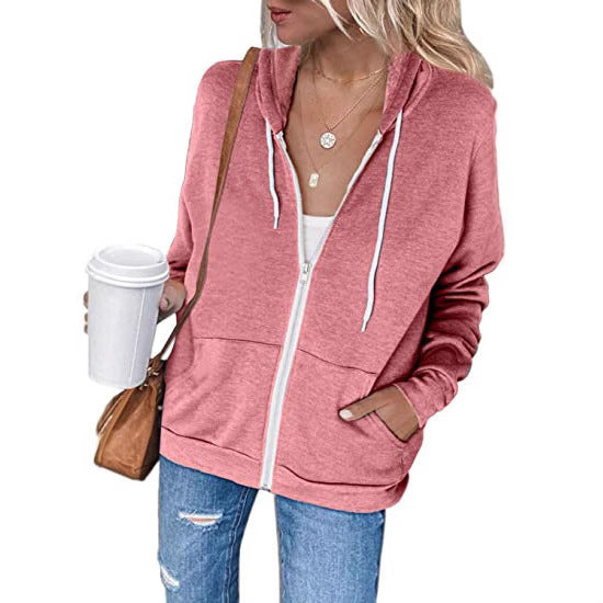Damen lässiger Kapuzenpullover mit durchgehendem Reißverschluss und praktischen Taschen GR