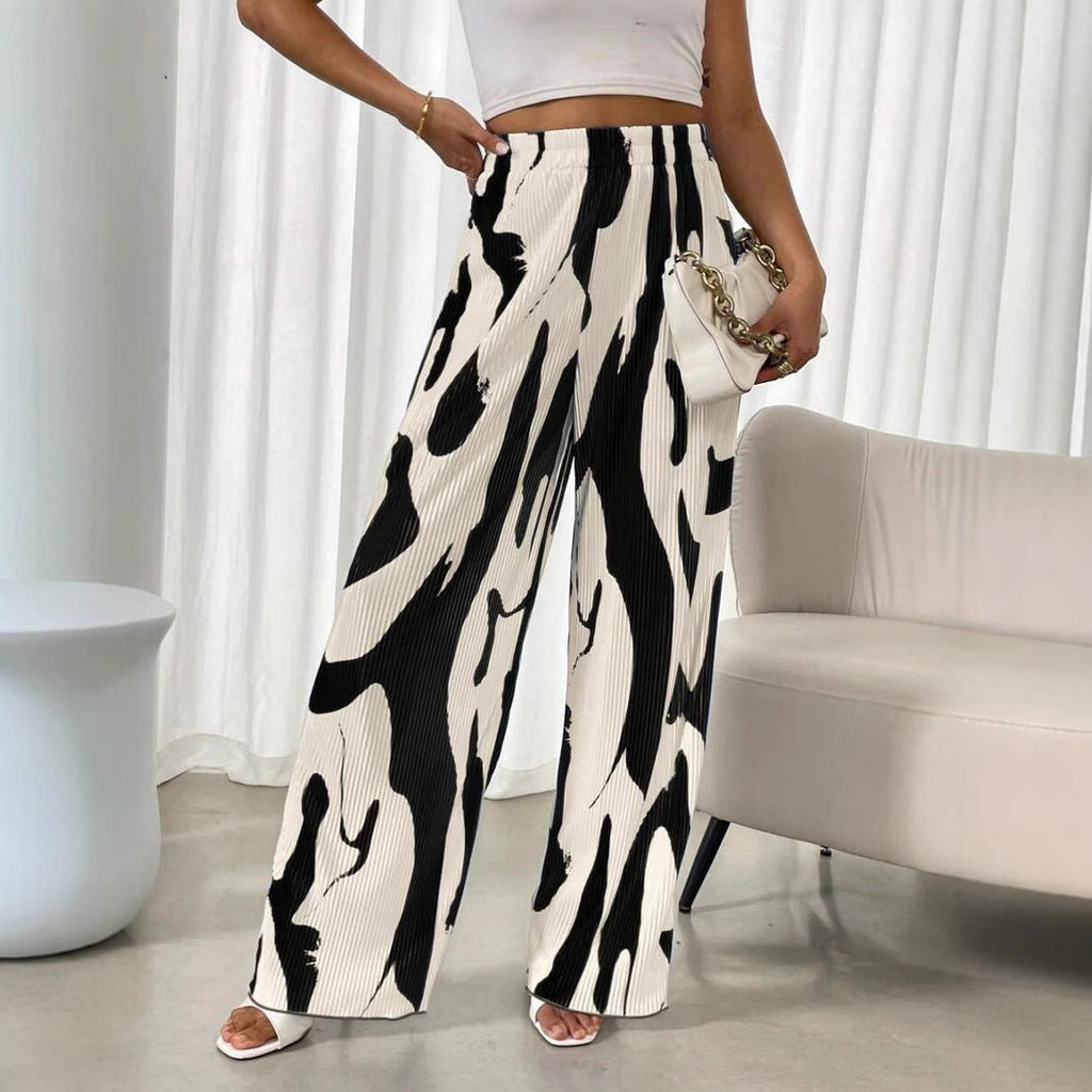 Damen weite Plisseehose mit elastischem Bund und modischem Muster GR