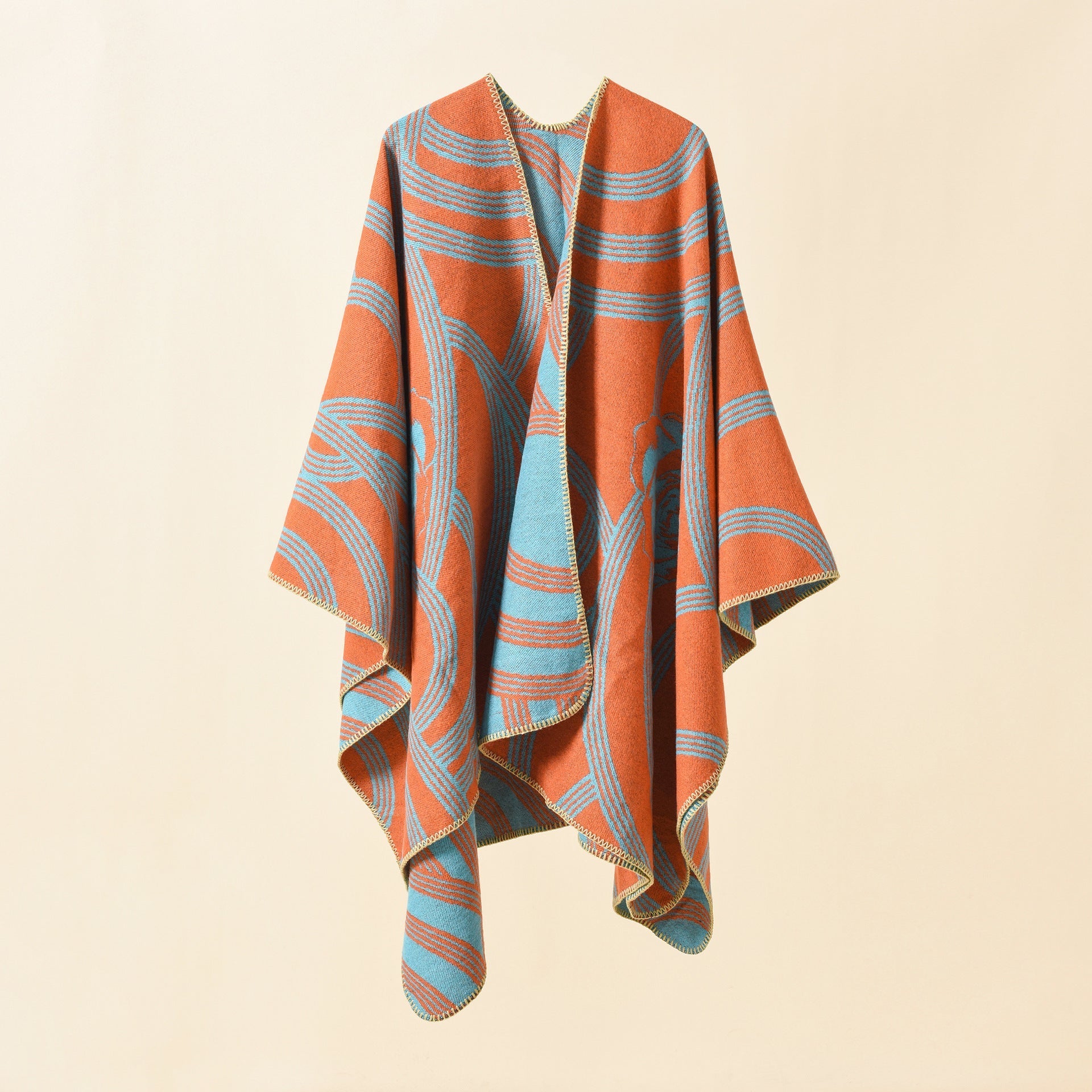 Women's Artful Wrap Poncho with Elegant Floral Design GR
