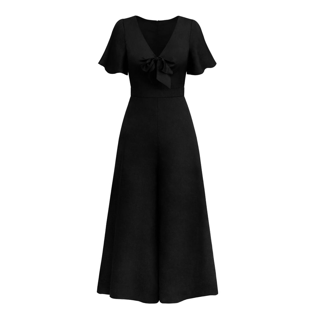 GR | Short-sleeved wide-leg casual V-neck jumpsuit