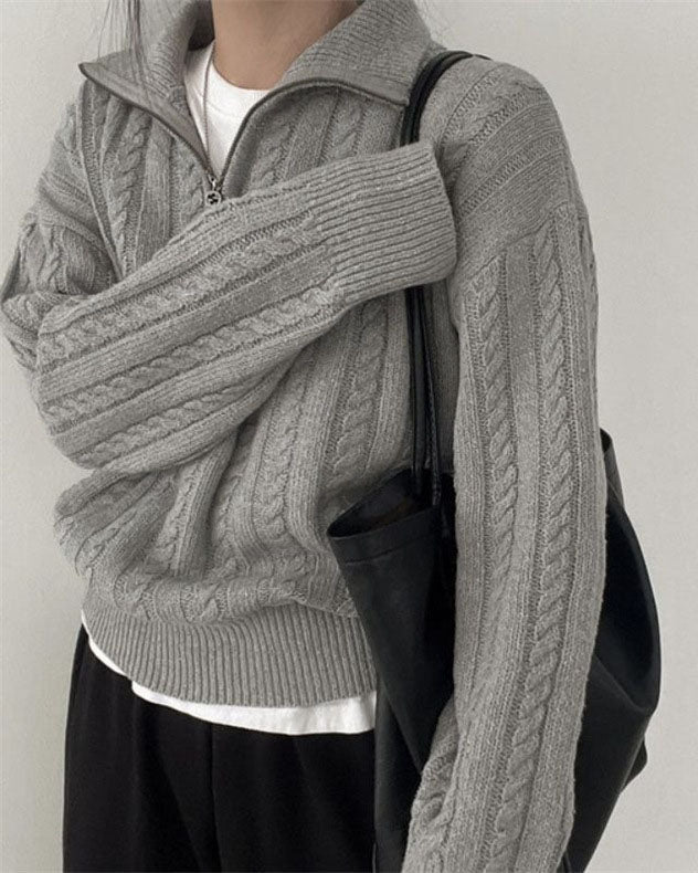 GR Vintage Rollkragen Reißverschluss Twist Strickpullover
