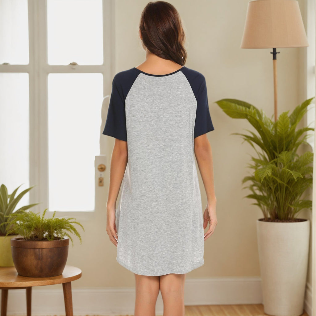 Damen lässiges T-Shirt Kleid mit kontrastierenden Ärmeln und bequemem Schnitt GR