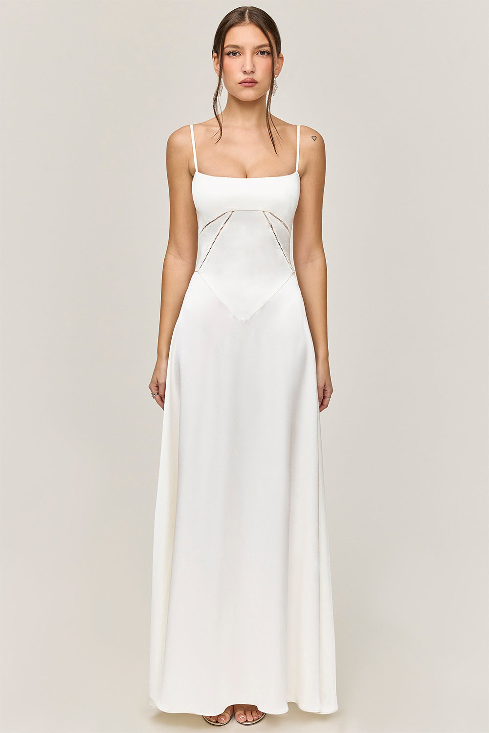 GR | Evening dress, satin sheen, spaghetti straps, backless, slim fit, elegant dress