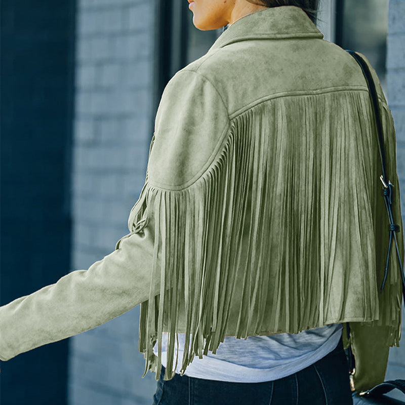 Women's fringed jacket made of high-quality suede blend, size GR