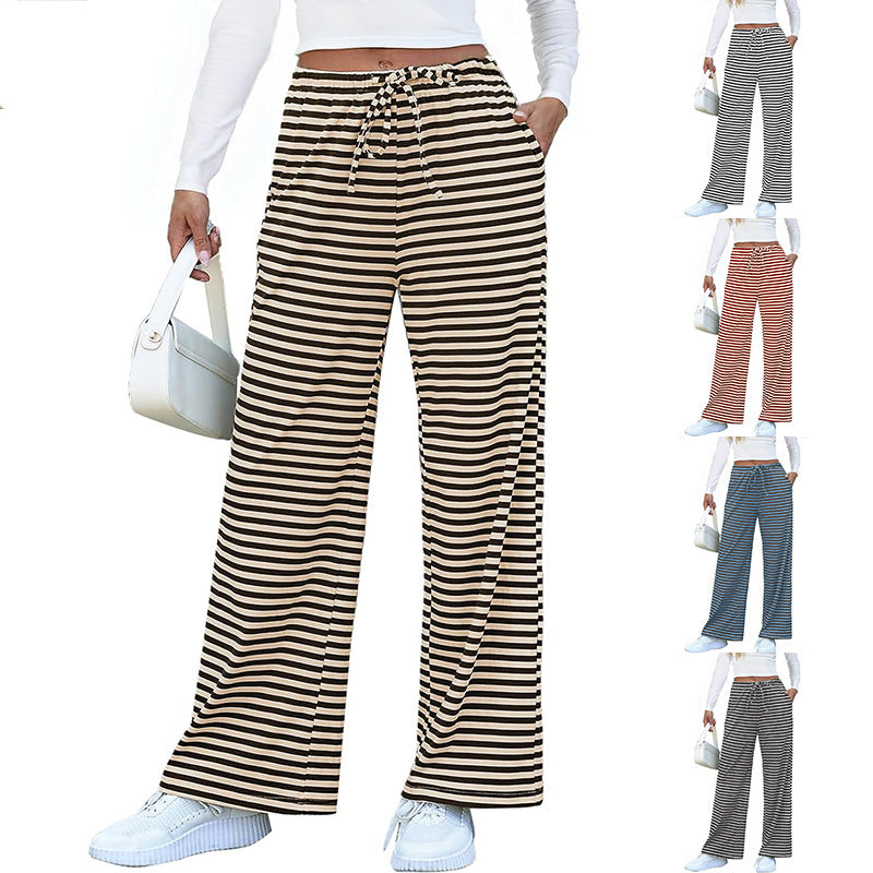 Damen weite Streifenhose mit elastischem Bund und Kordelzug GR