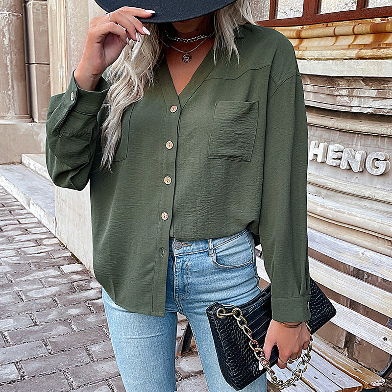 Damen Bluse mit lässigem Schnitt und dekorativen Knopfdetails GR