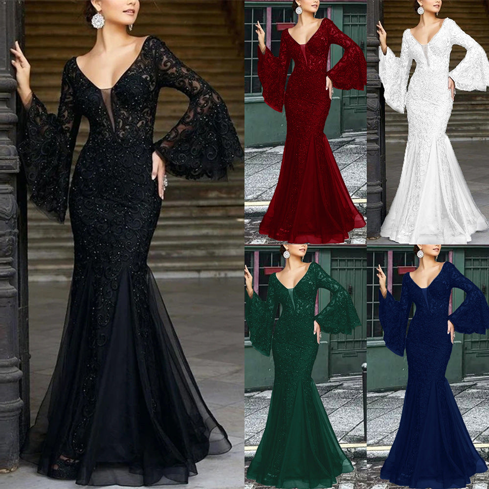 GR | Spitzenbesticktes schwarzes Meerjungfrau Kleid Slim für den Abend