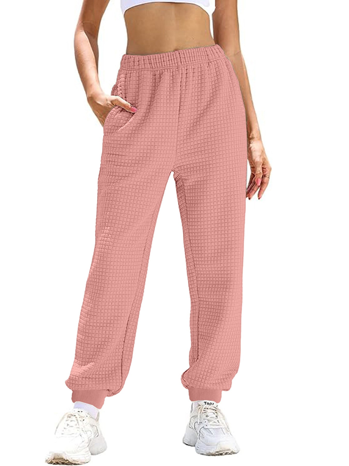 Women's loose waffle-textured jogging pants, size
