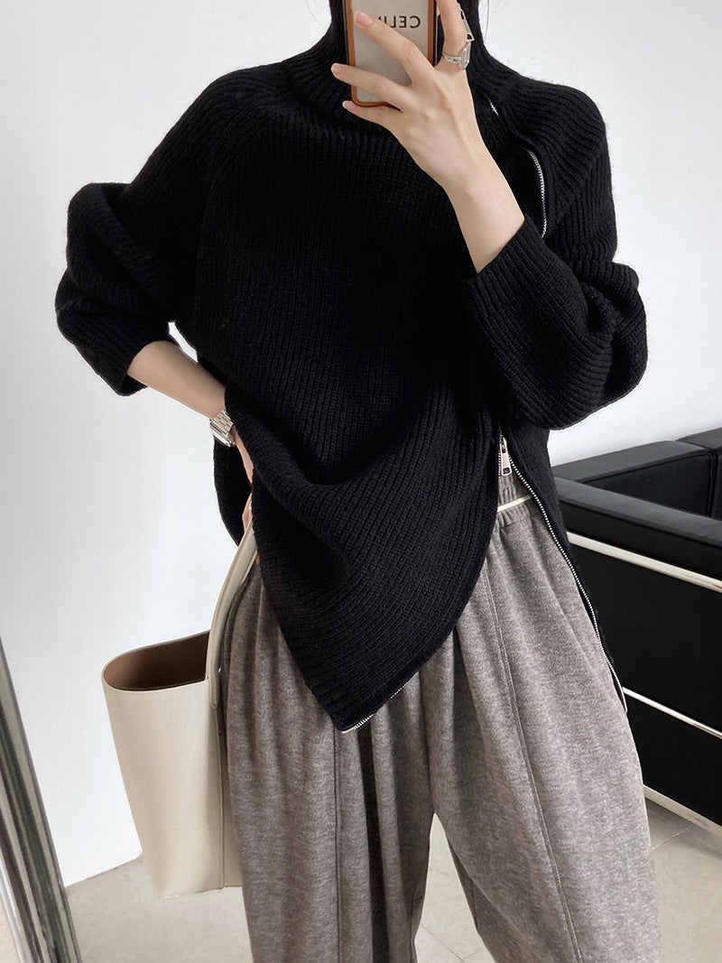 GR Rollkragenpullover mit Seitenschlitz einfarbig gestrickt