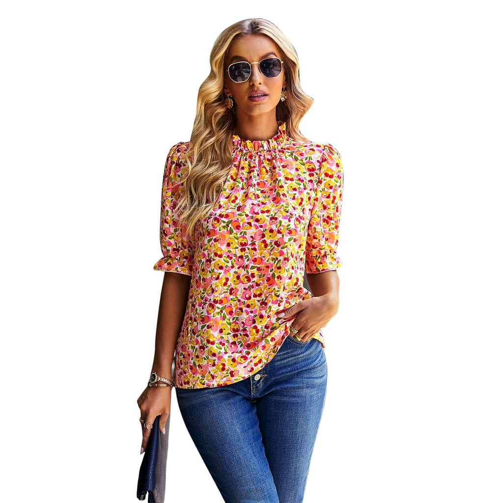 Damen Bluse mit verspieltem Blumendesign und Puffärmeln GR
