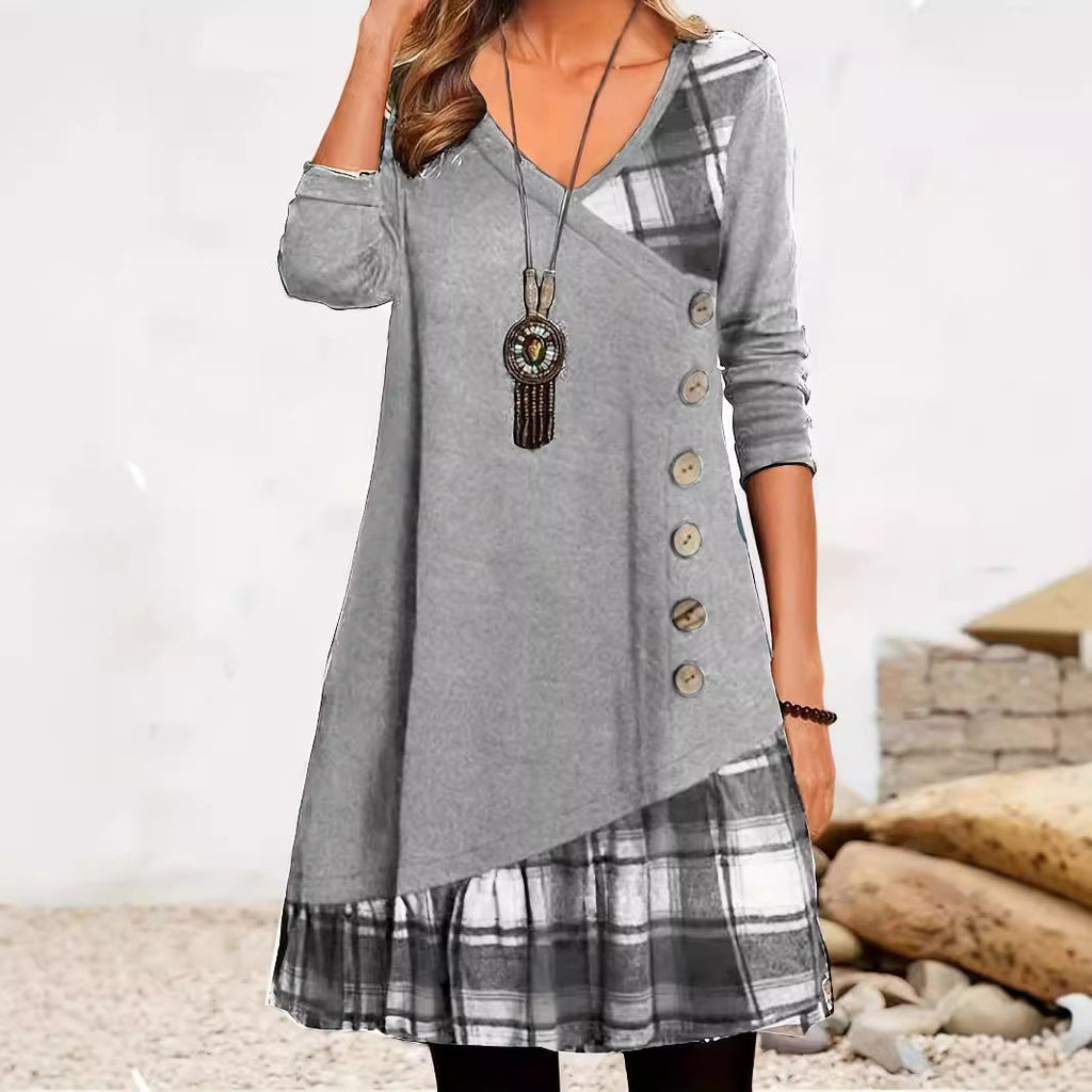 GR | Klassischer Look Karierte Langarmkleid