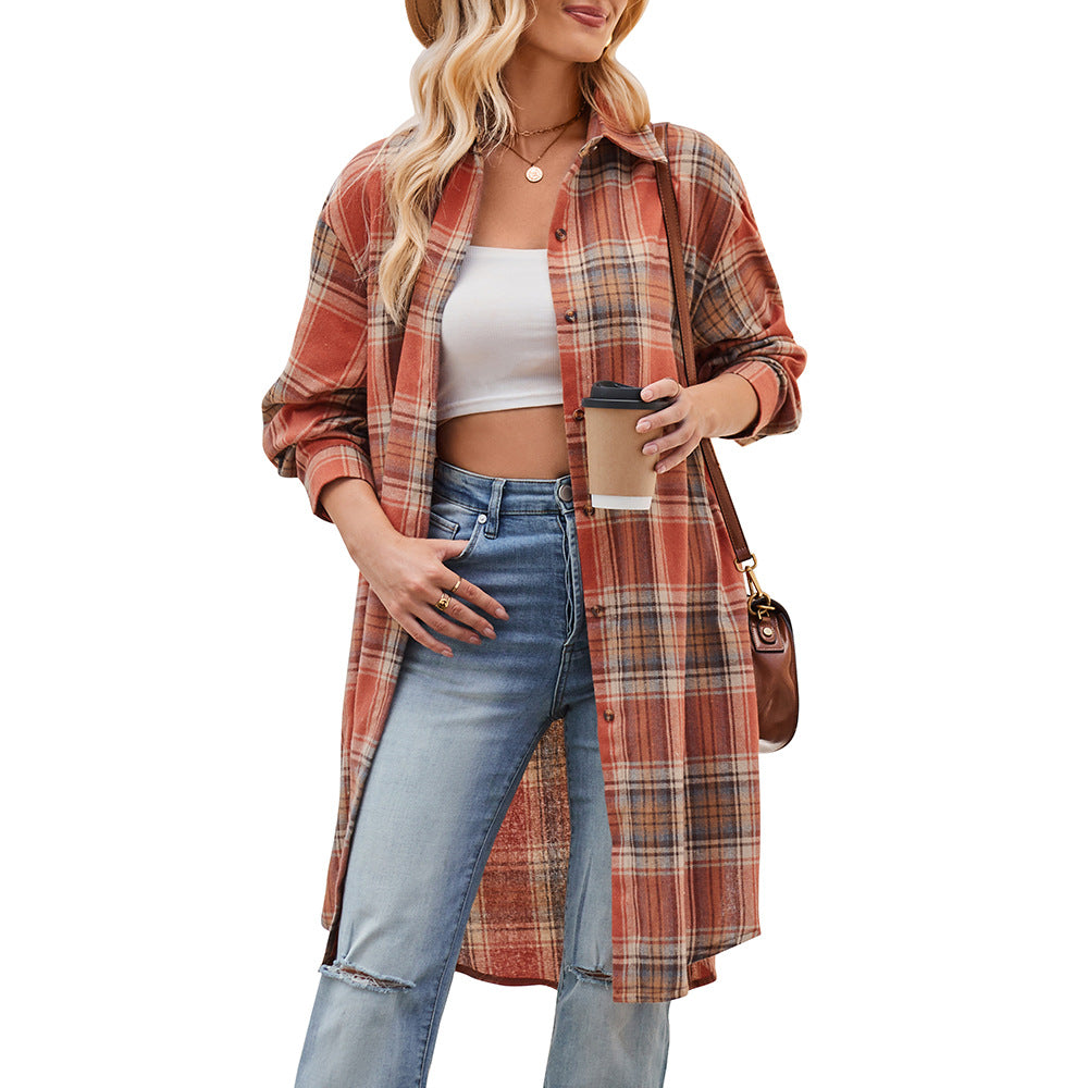 Damen lässige Flanell-Hemdjacke im Oversized-Schnitt GR