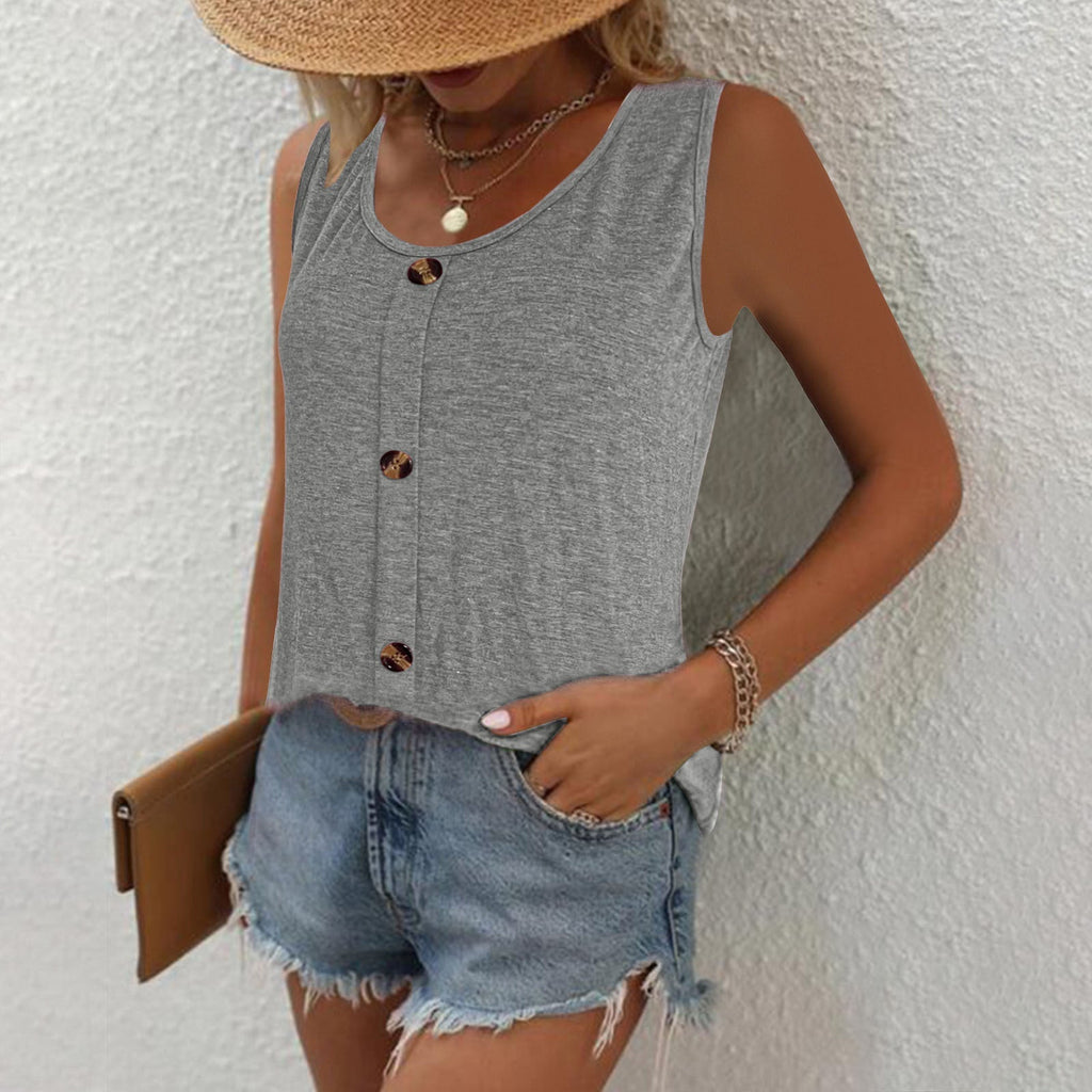 Women's sleeveless button-up top with a modern cut and comfortable fit, size [size missing]