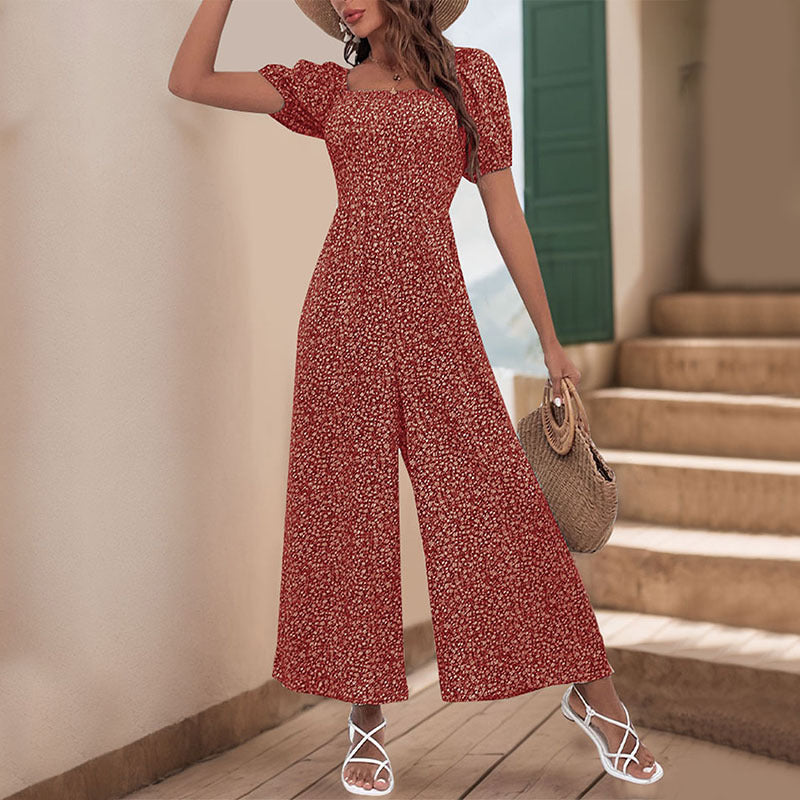 Women's oversized jumpsuit with puff sleeves and elasticated waistband, size
