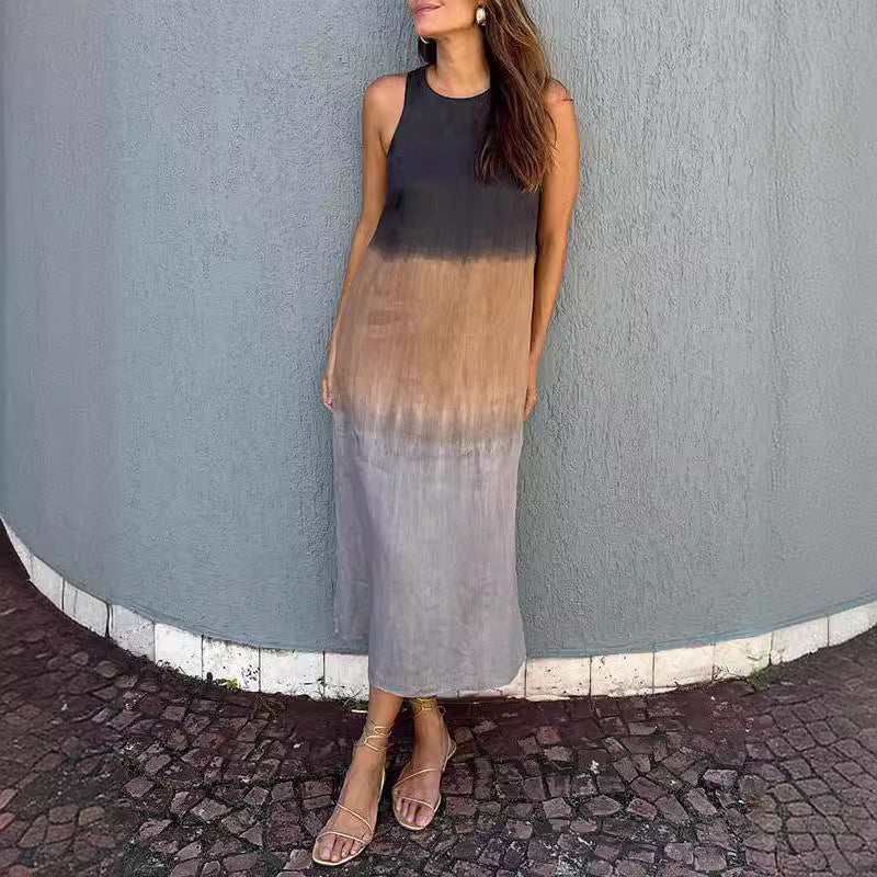 GR | Lässiges Baumwoll-Leinen Ärmelloses Gradient-Kleid