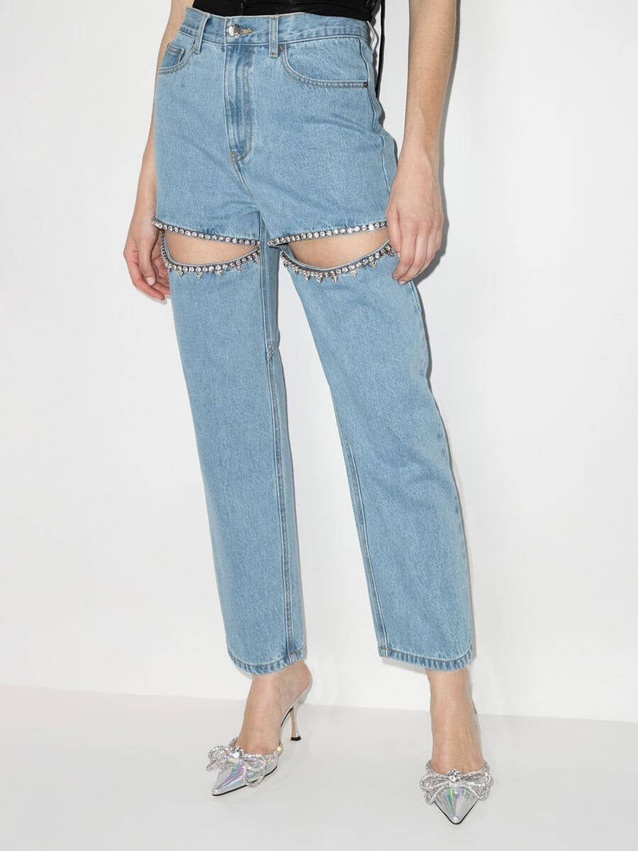 Women's jeans with cut-outs and sparkling details, size GR